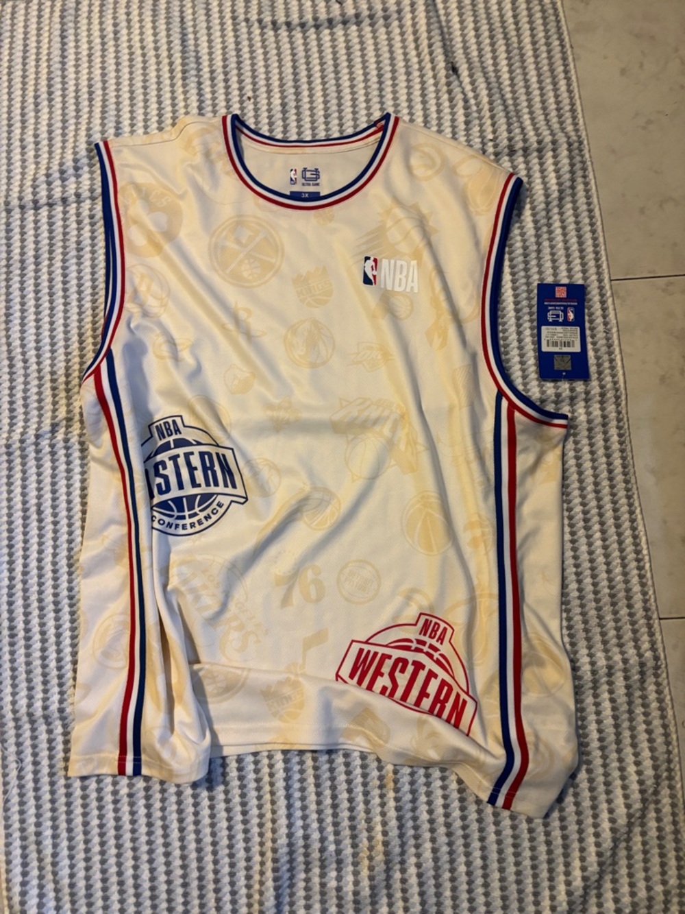 NBA White Tank with Red and Blue Trim - Western Conference Graphics